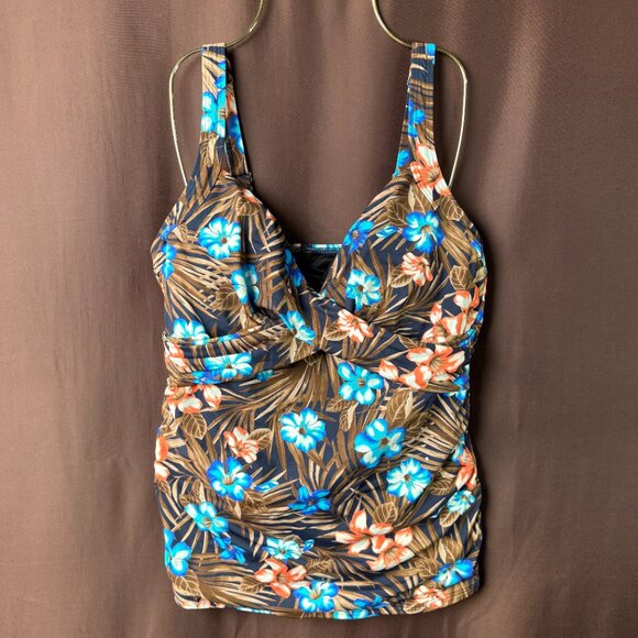 Lands' End Women's 14-22W, 14 LONG Wrap Underwire Tankini Swimsuit Top Deep Sea - Picture 1 of 13